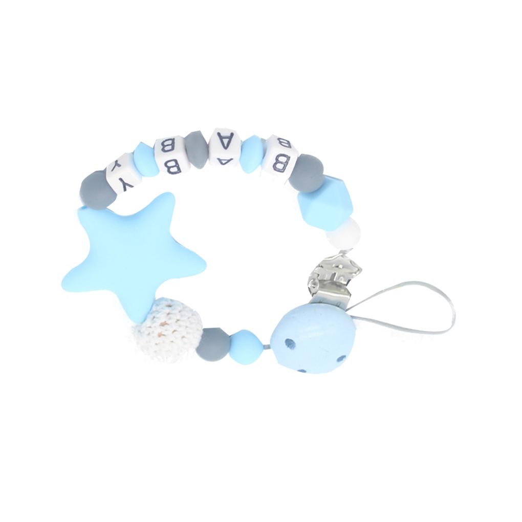 Colorful Silicone Star Leters Bead Chain Clip Holder Baby Feeding