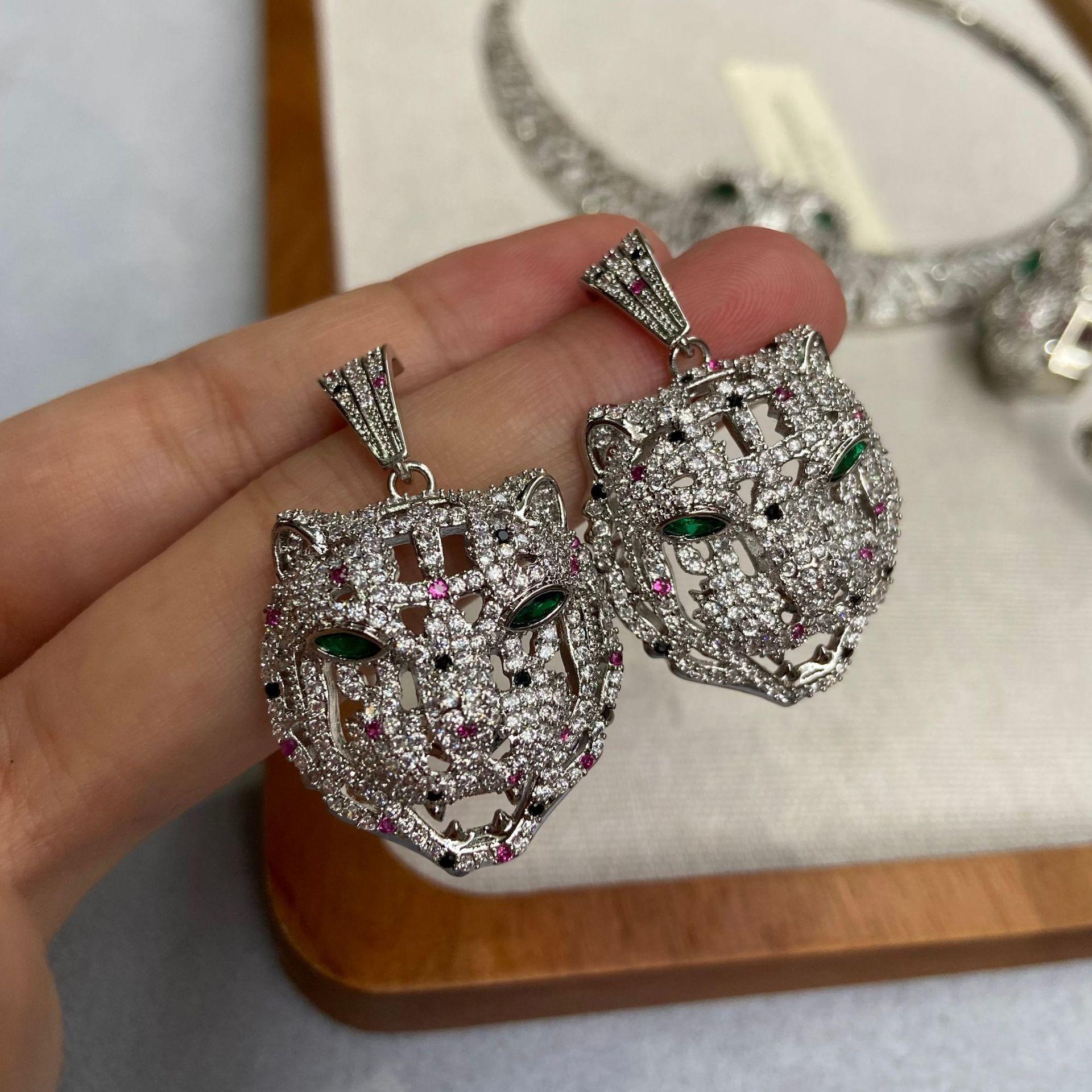 Leopard Personalized Jewelry Set, Seiko Fashion Personalized Copper Inlaid Zirconium High-End Necklace Earrings