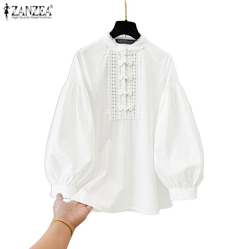 

ZANZEA Женская повседневная блузка с кружевной вставкой, круглым вырезом и длинным рукавом 5XL
