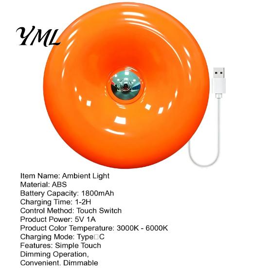 Modern Home Atmosphere Light Donut Night Light, Wireless Rechargeable 2-in-1 Table Lamp with Touch Dimmer, Small Space Lighting Warm Orange Glow Wall