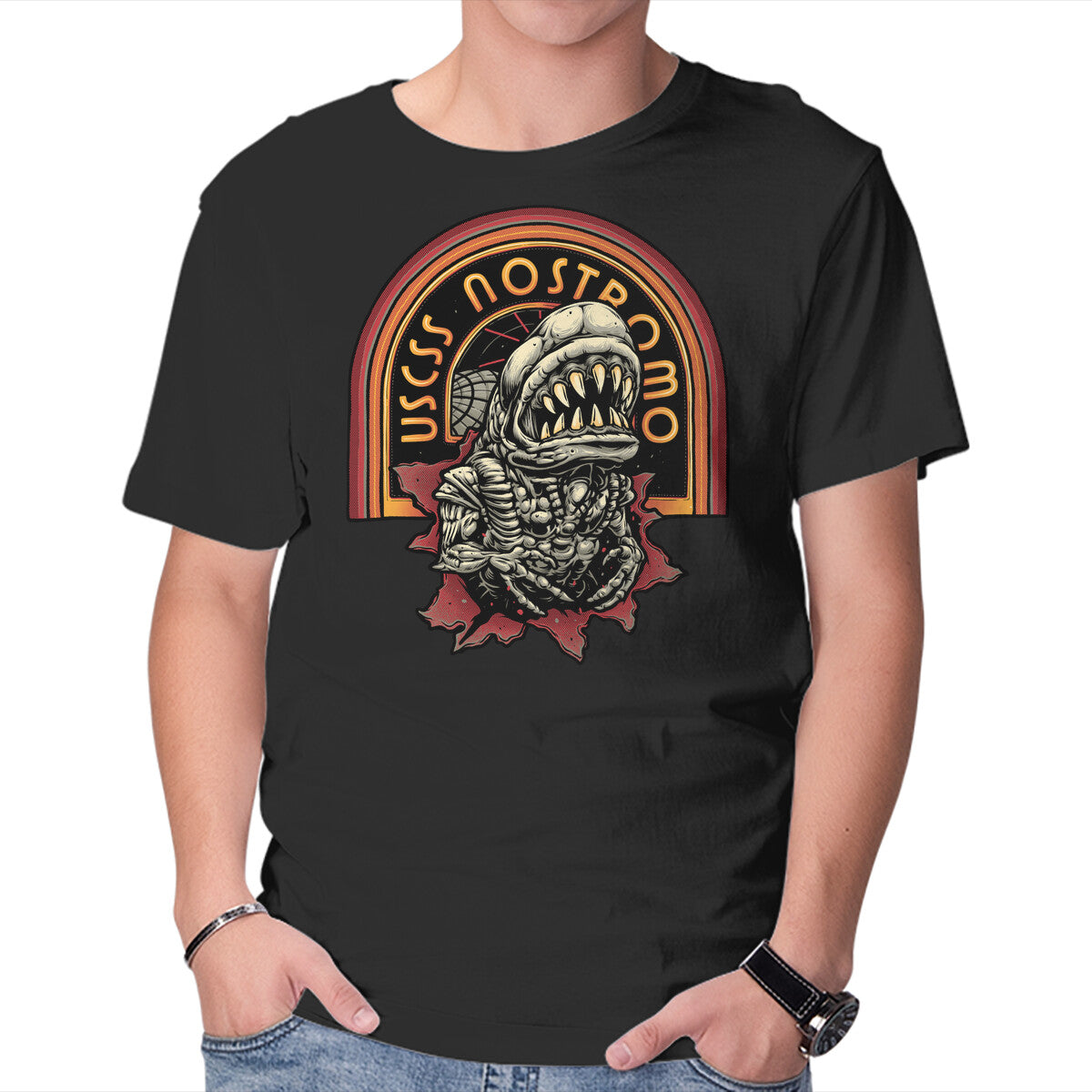 Unisex Crew Neck T-Shirt Chest Burster Graphic Short Sleeve Casual Tee L