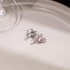 Silver Needle Pink Heart Diamond Stud Earrings - Chic and Versatile Jewelry
