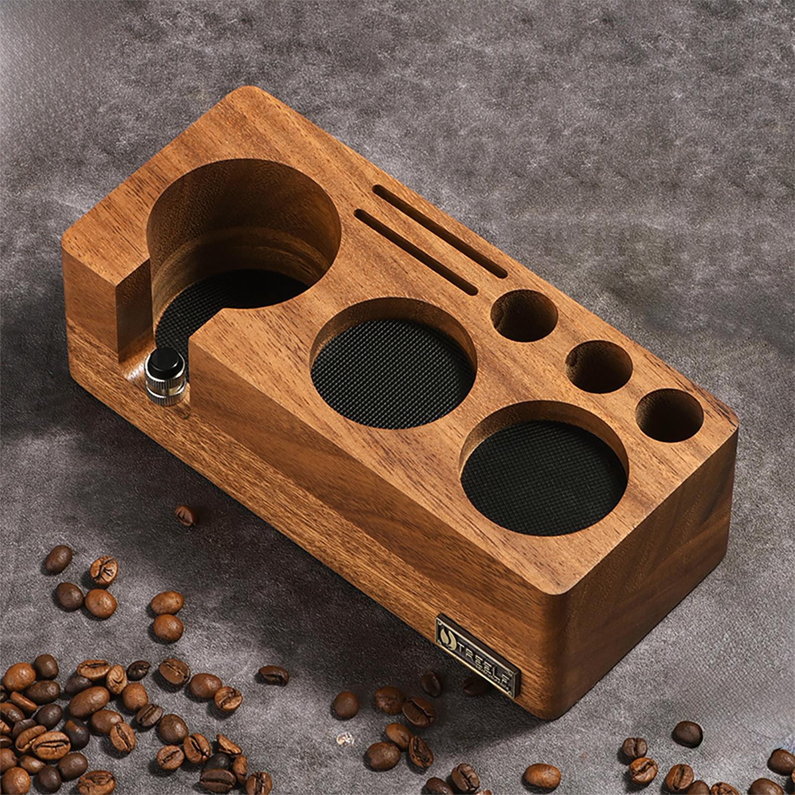 

Walnut Coffee Tamping Station Portafilter Stand Base Height 3 in 1 Coffee Tamper Station Distributer and Portafilter Holder for C