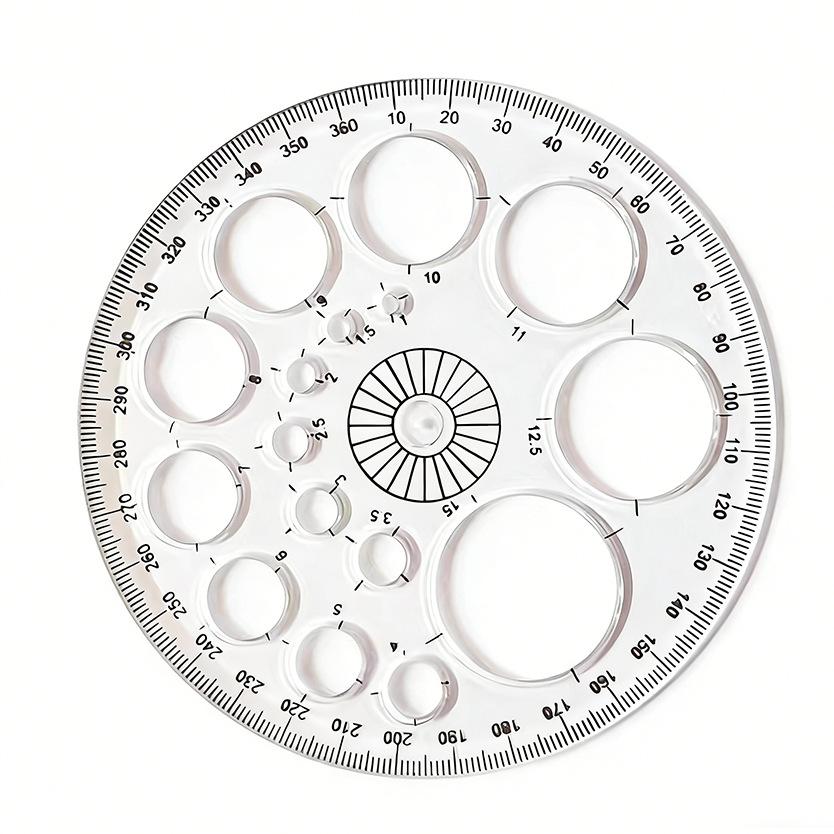 1pc 360-Degree Rotating Round Ruler - Transparent Blue Template with Circles & Degrees for Drafting, Patchwork, Office
