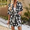Black & White Geometric Two-Piece Set: Loose Short-Sleeve Shirt & Drawstring Shorts