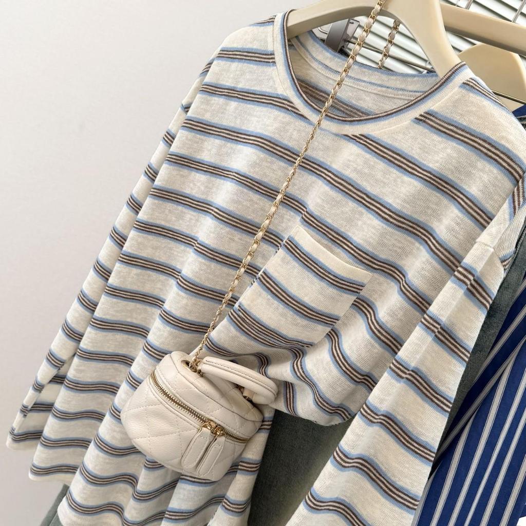 Women's Autumn Color-Block Striped Long-Sleeve Casual T-Shirt