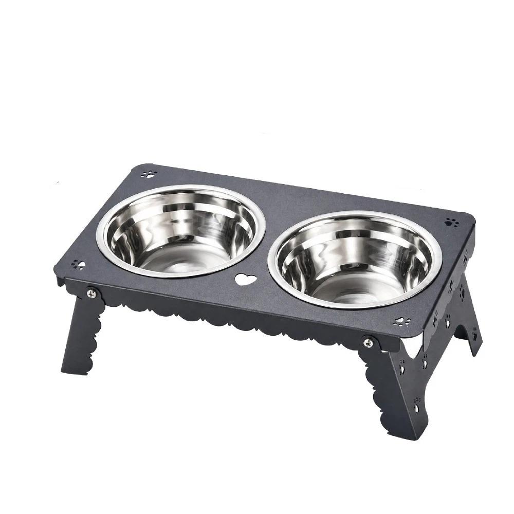 Foldable Raised Dog Double Bowl Removable Pet Feeding Station Pet Dining Table for Dogs Cats