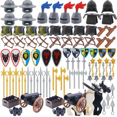 Medieval Knight Weapon Parts Set - Armor, Sword, Helmet, Horse, Shield, Artillery Carriage - Building Blocks Castle Figure Accessories Kit