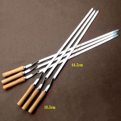 6 STÜCKE BBQ Spieß Edelstahl Schaschlik Grill Gabel Set Lange Flache Holzgriff Grill Nadel Fleisch Grill Outdoor-werkzeuge
