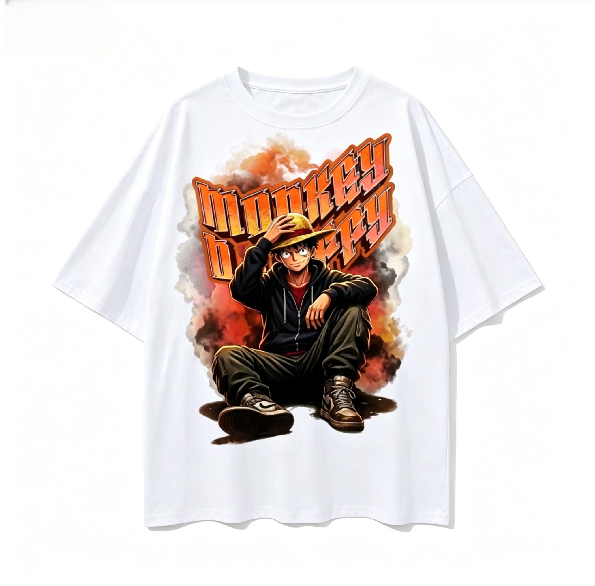 

Luffy Grafitti Shirt One Piece Streetwear Tee Trendy Drop Shoulder Unisexs Round Neck Short Sleeved Top 2026 summer new Fashion 2XL