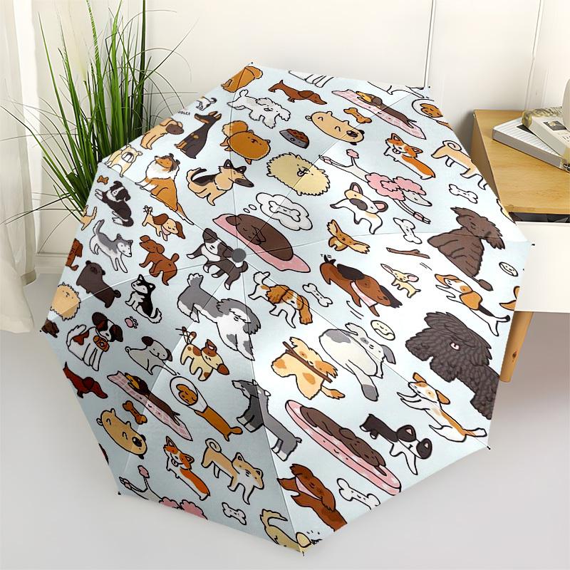 1pc Doodle Dogs Pattern Umbrella with Plastic Handle,Compact & Stylish,Cartoon Pattern,Outdoor UmbrellaPT300