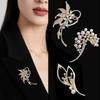 Elegant Zircon Simulated Pearl Brooch Starry Hollow Design Crabapple Flower Leaf Fashionable High-End Chest Decoration Wholesale