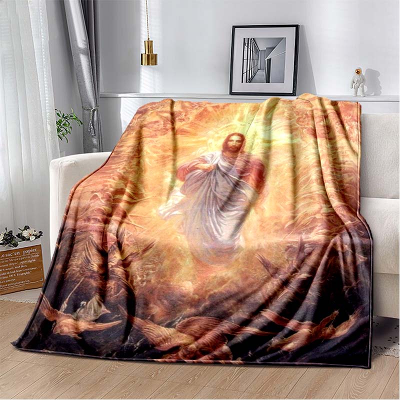 Retro Jesus Virgin Mary Art Flannel Blanket,Ultra Soft Warm Plush Throw for Home Bedroom Bed Sofa Cover Office Travel Gift Kid