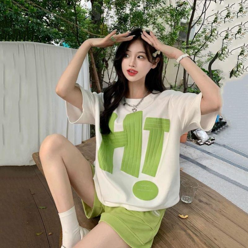 Trendy Women's Summer 2025 Loose T-Shirt & Wide-Leg Shorts Two-Piece Set