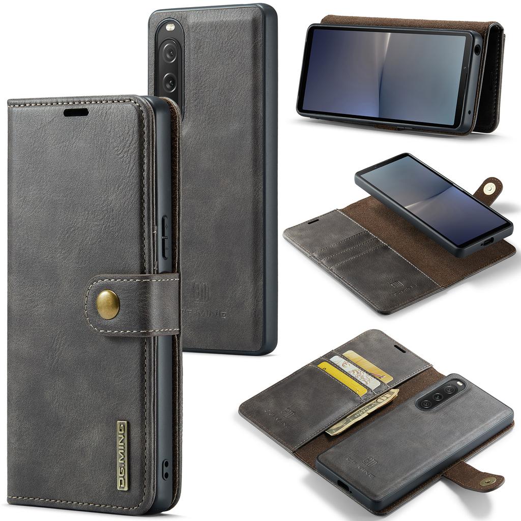 DG.MING Detachable Magnetic Phone Case for Sony Xperia 10 V Shockproof Split Leather Wallet Phone Cover