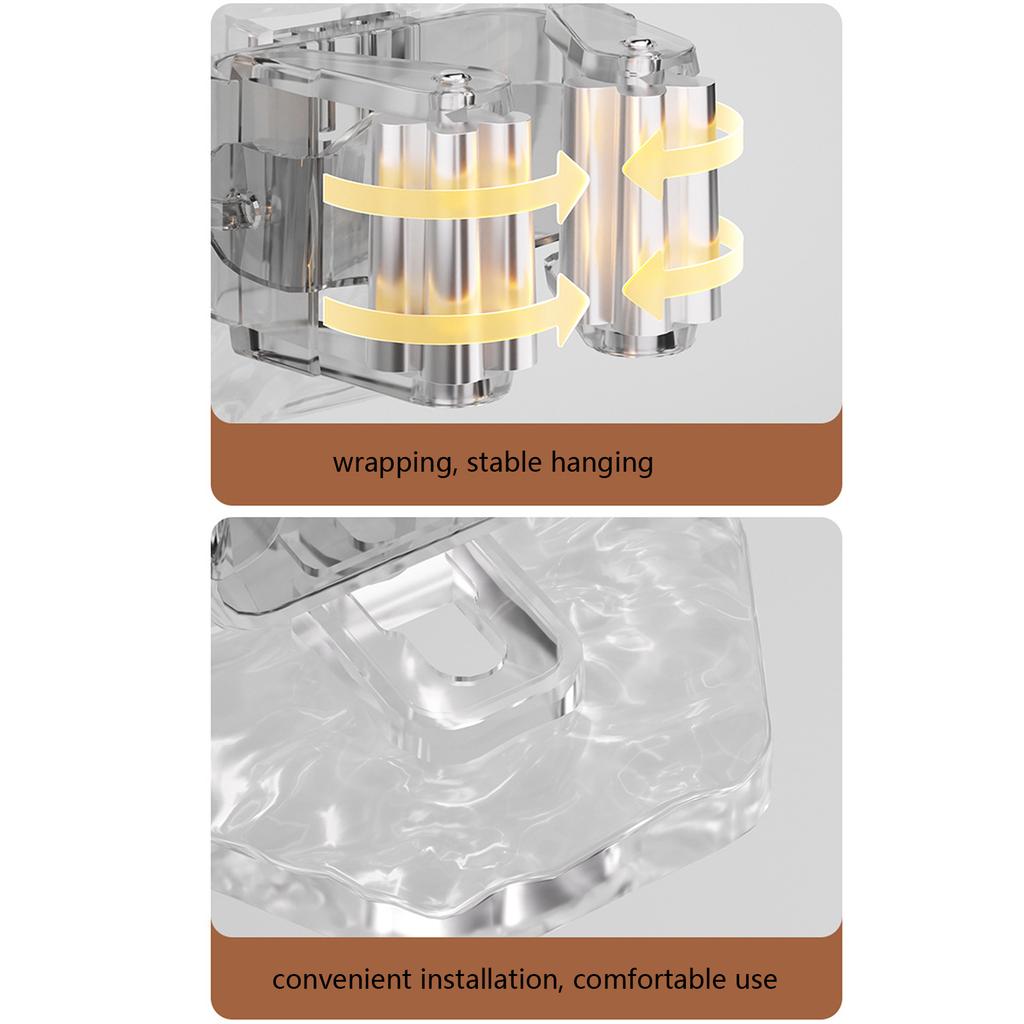 Multifunctional Clear Waved Pattern Wall Hook for Mops Sweepers Cleaning Accessories Adhesive Installation