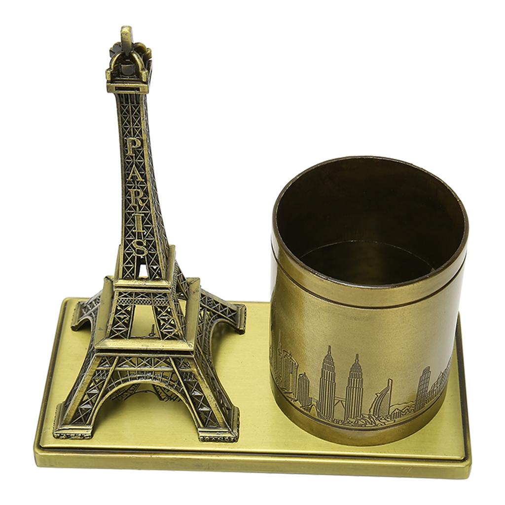 Tower Statue Pen Holder Metal Vintage Decorative Ornament Desk Pen Container for Bedroom Study Offic