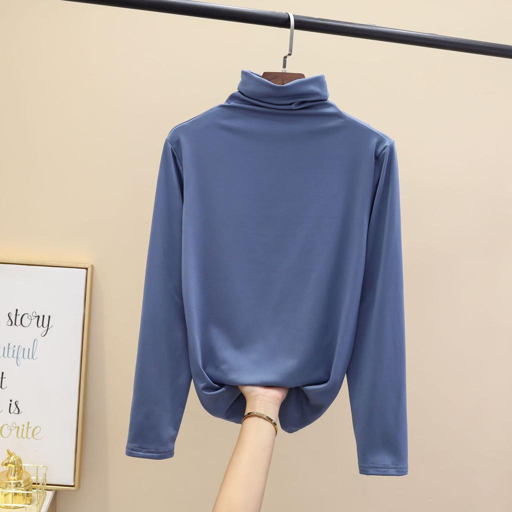Top ajustado para mujer de cuello semi alto, camiseta gruesa de manga larga para debajo para otoño invierno