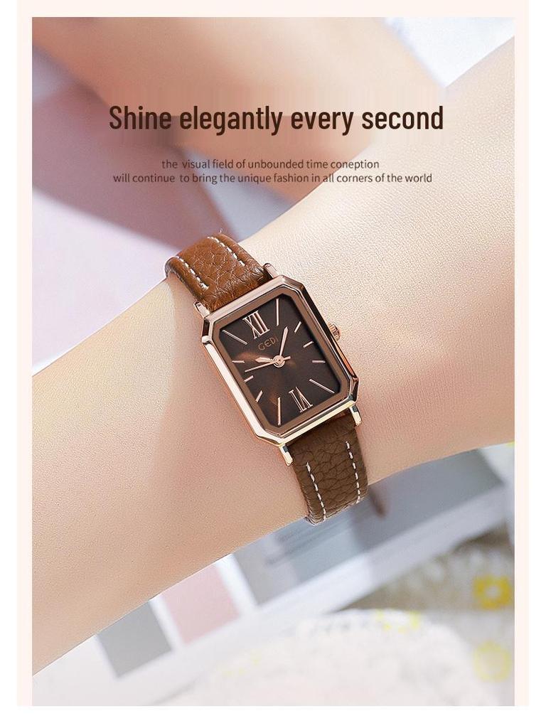 Gedi Minimalist Rectangular Women’s Watch – Retro Korean Style Quartz for Students