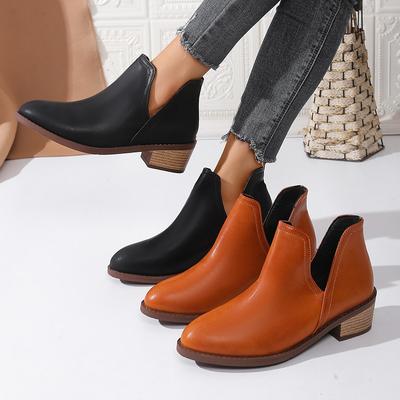 Large Size Short Martin Boots Women's Autumn and Winter New Mid-Heel Pointed Solid Color Women's Boots