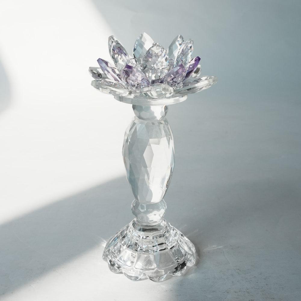 Luxury Crystal Lotus Candlestick Holder Colorful Crystal Flower Candle Stand Decor Desktop Candle Holder for Home & Wedding Gift