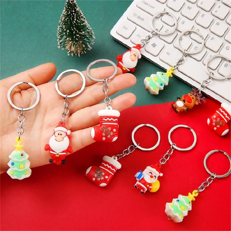 10Pcs Christmas Keychains Cartoon Keyrings Ornaments Decoration Party Favors