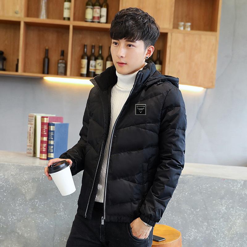 Down jacket men's autumn and winter warm hooded down jacket men's trendy fashion solid color versatile bread jacket