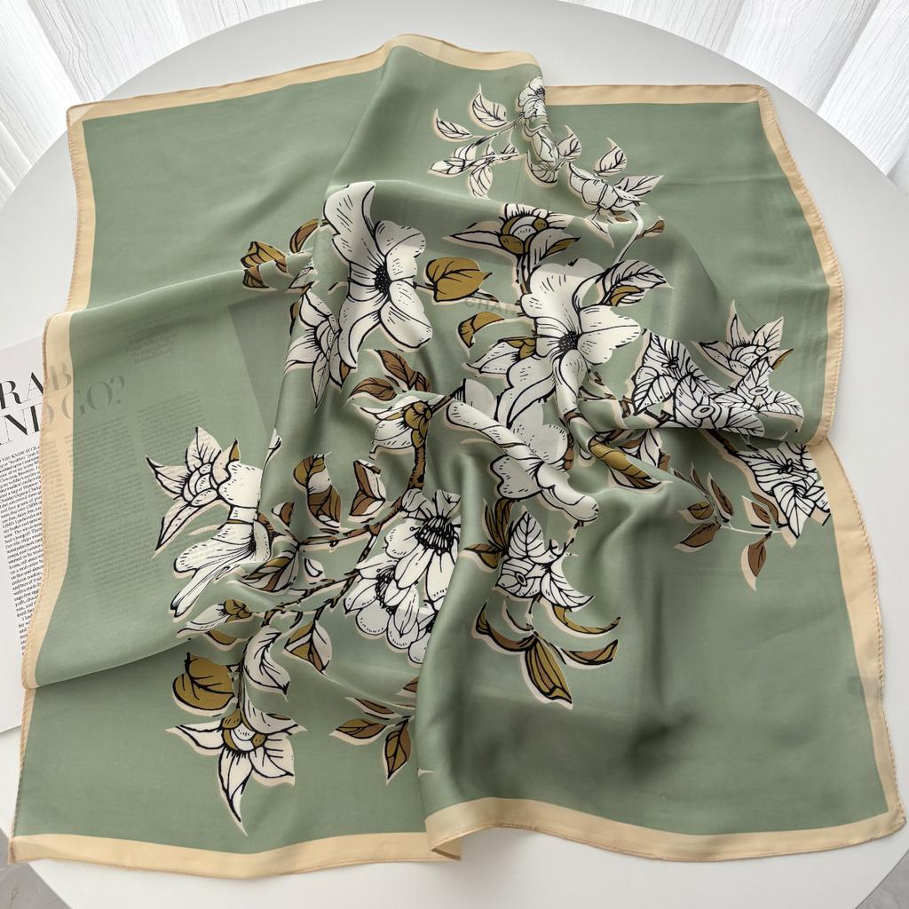 Luxury Women Soft Satin Hair Scarves Fashion Print Square Headscarf 70cm Professional Designer Scarf Headband