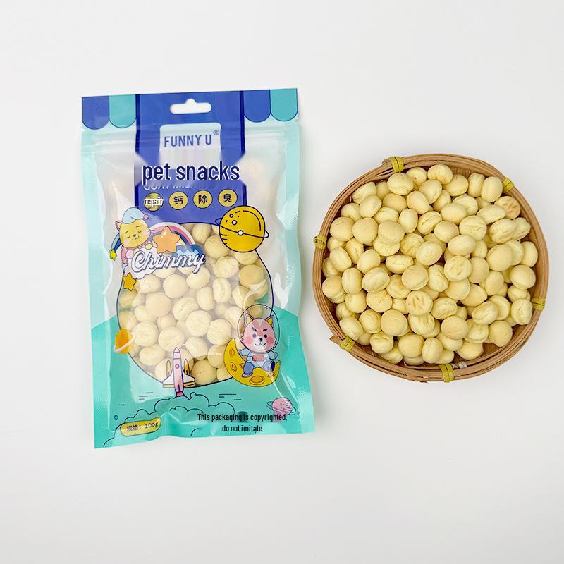 Dog Teething Cleaning Biscuits - Multi-Flavor (Chicken, Beef, Calcium, Milk), Deodorizing Mini Buns, 100g