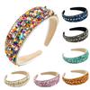 Women Headband Mini Stone Decor Rhinestone Rich Colors Wide Band Elastic Hair Decoration Anti-slip Turquoise Dating Hair Hoop Hair Accessories