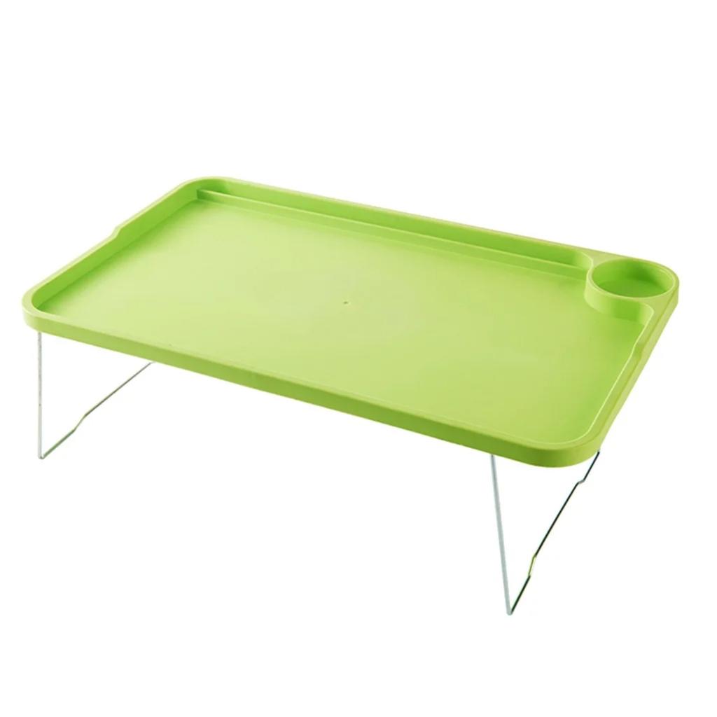 Foldable Laptop Bed Table Lap Desk Stand, Tray Dining Table With Slots, With Foldable Legs And Cup Slots,