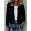 Women S Long Sleeve Knit Denim Patchwork Cardigan Coat Casual