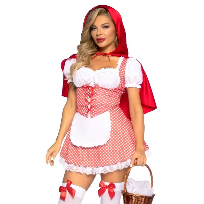 Little Red Riding Hood Costume Cape Dress Up Halloween Cosplay Fairy Tale Princess for Women Adult