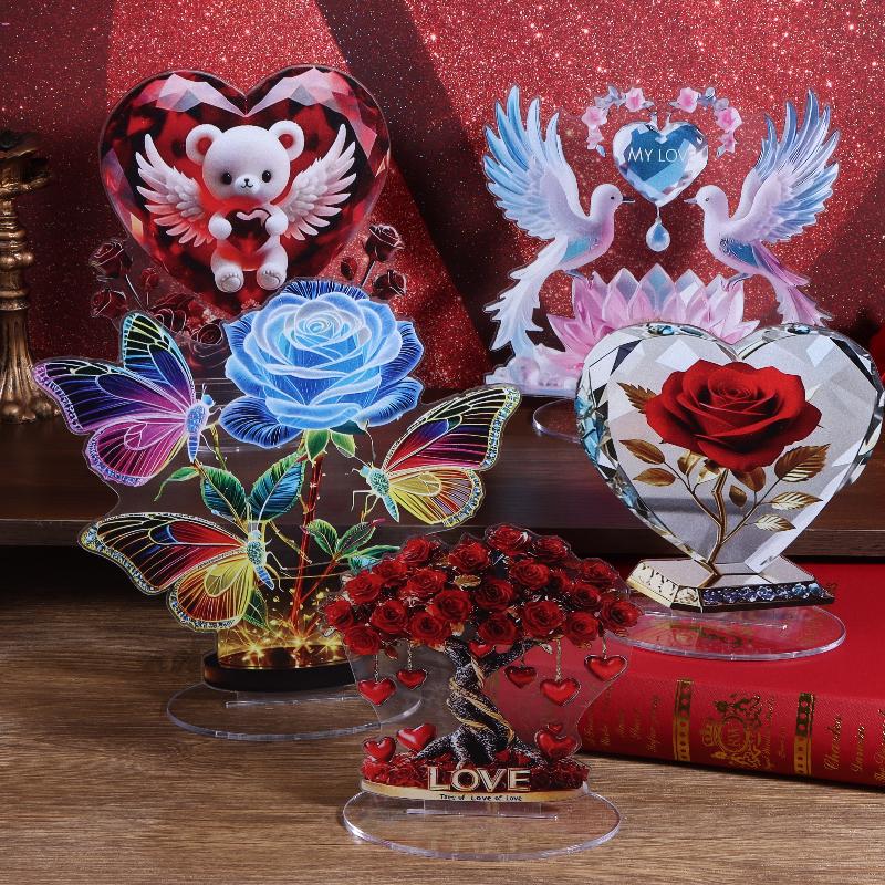 1 Stück Acryl Böhmische Herzförmige Skulptur Ornament Elegante Schreibtischdekoration Für Zuhause Oder Büro