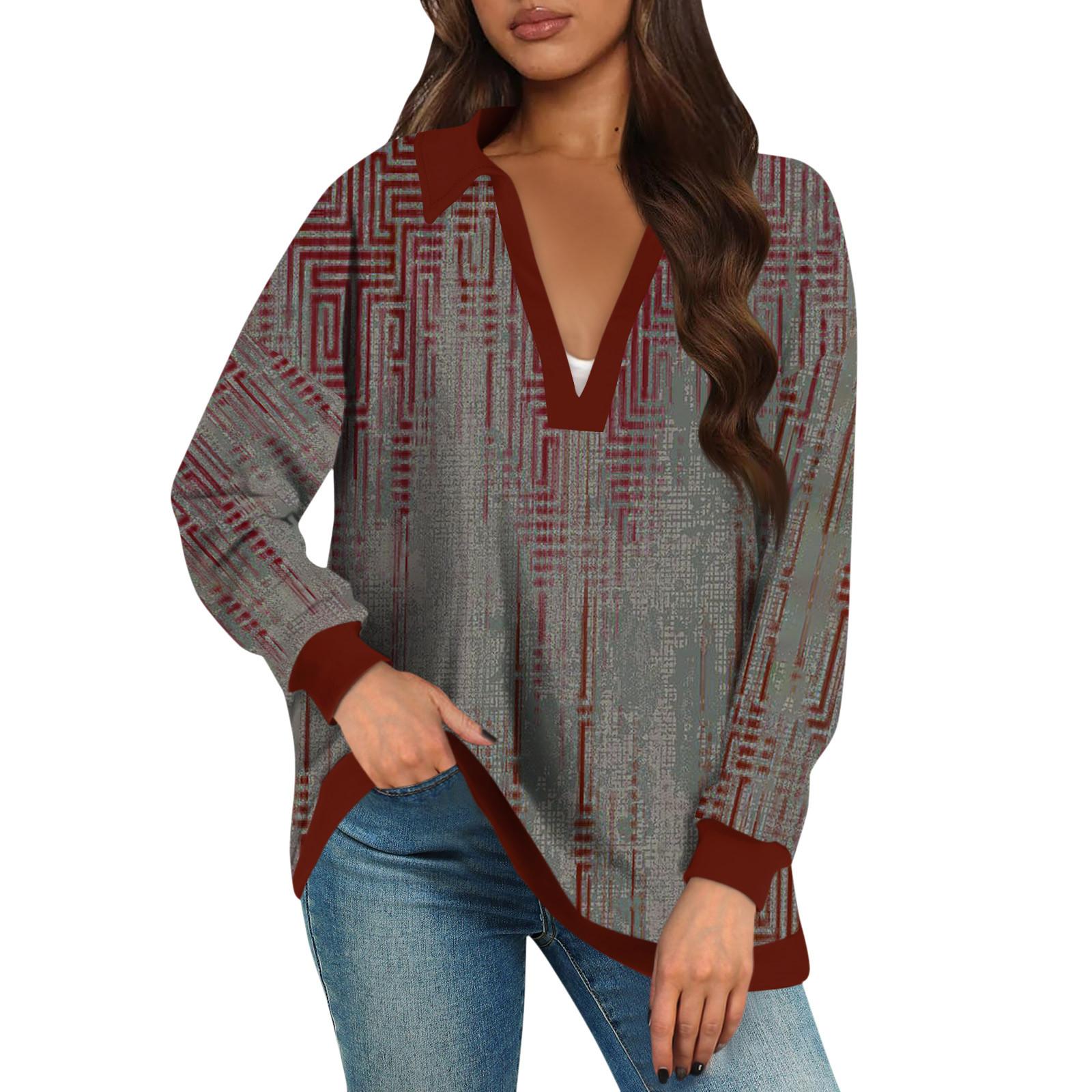 

Женские свободные толстовки осенние топы с длинным рукавом V-образным вырезом повседневный пуловер с принтом топ милая повседневная одежда L