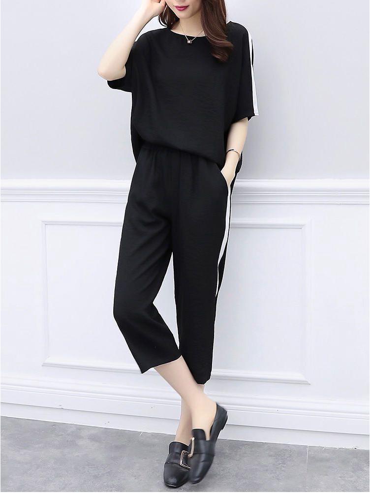Plus Size Korean Style Women's Summer Two-Piece Set: Loose Casual Wide-Leg Pants Suit