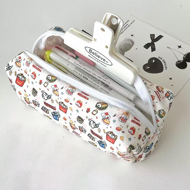 Cute Burger Dog Printed Pencil Case Large Capacity Portable Storage Bag Stationery Makeup Bag Gifts