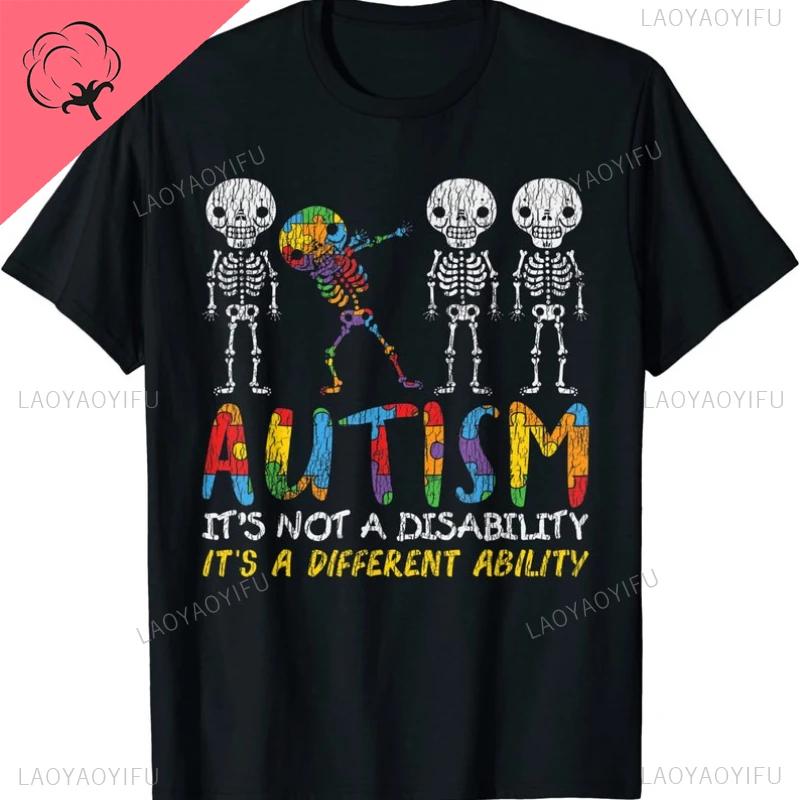 

Vintage Autism Awerness Skeleton Dabbing Autistic Unisex Graphic Tshirt Harajuku Hiphop Black Humor Print Shortsleev Polyester S