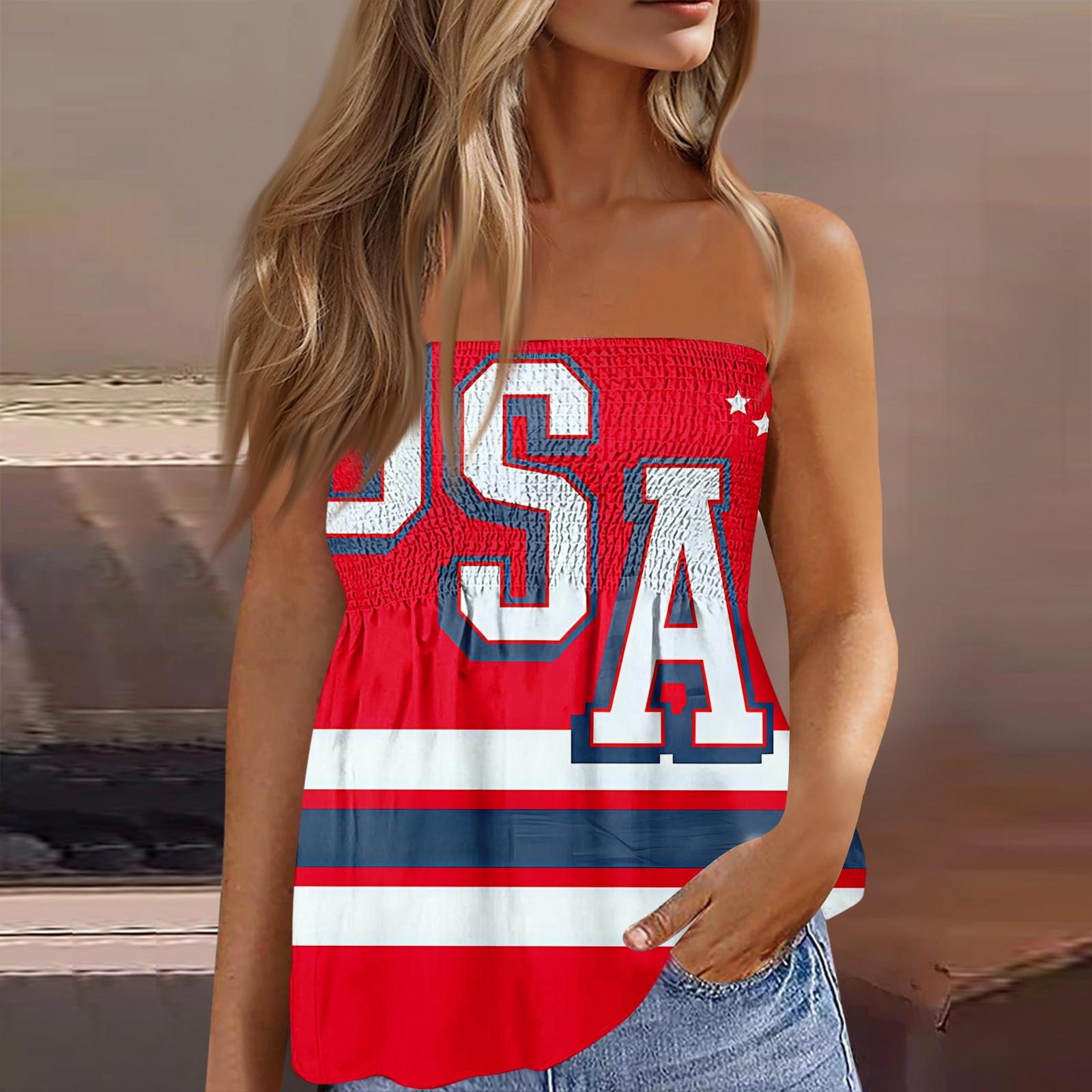 Модный сексуальный женский топ-бандо без спинки, эластичный, с принтом ко Дню независимости XXL бежевый