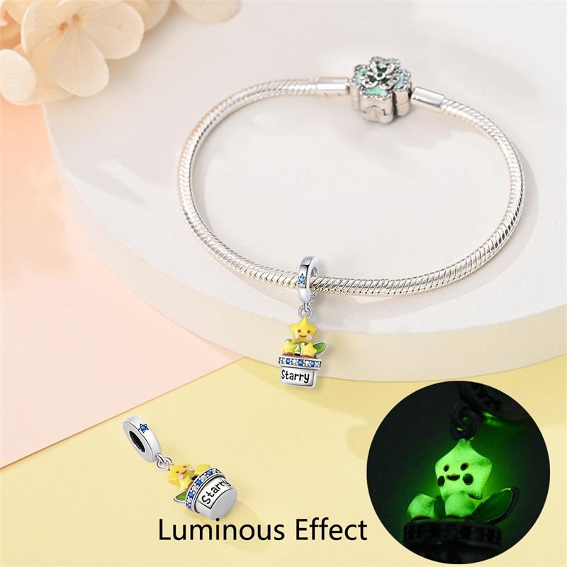 New 925 Silver Color Flowers Luminous Stars Charms Beads Fit 3mm 925 Bracelets DIY Graduation Party Jewelry