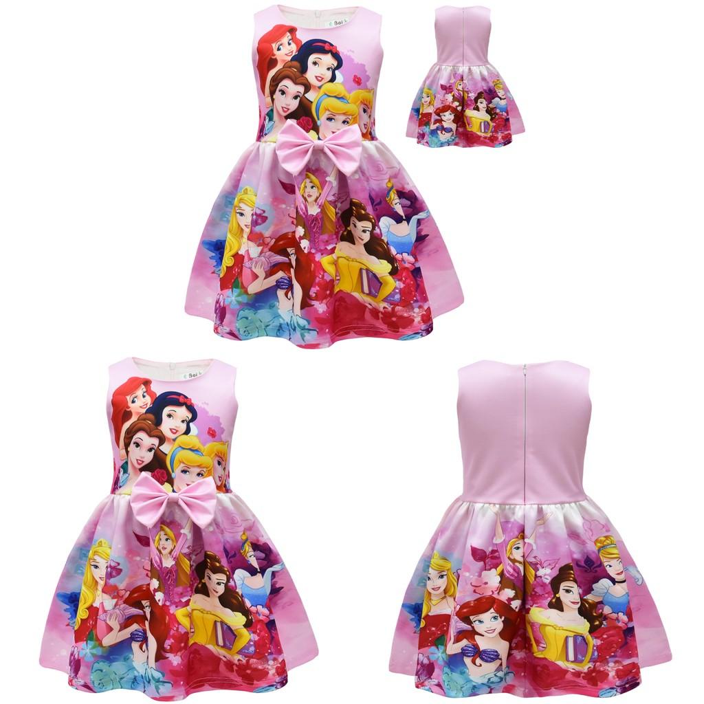 Snow White Children Dress With Cartoon Print And Pleated Aline Style For Spring Playtime
