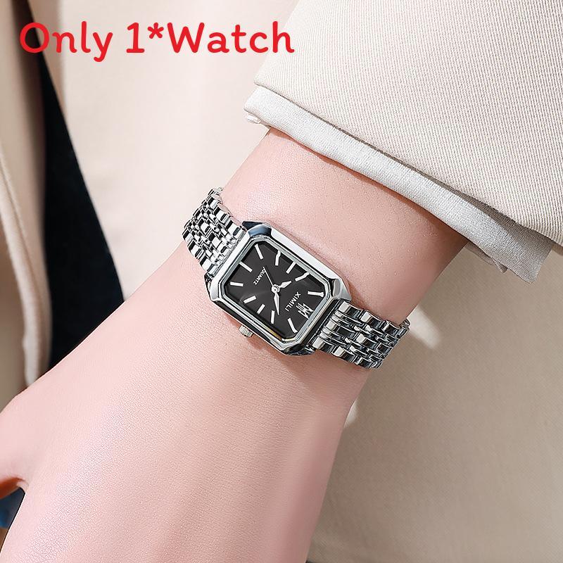 Minimalist Quartz Ladies Watch With Alloy Square Dial For Casual Women Silver Black
