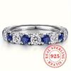 925er Echtsilber schlichtes und stilvolles Ring-Set besetzt mit blauen und weißen synthetischen Zirkonsteinen, Schmuck für Damen für Feiertage, Freizeit, Partys, ein Valentinstagsgeschenk
