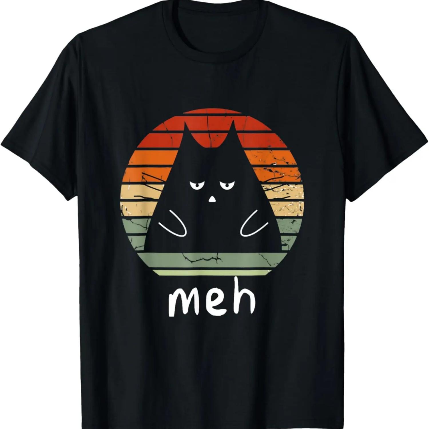 Vintage Black Cat Shirt Meh Cat Meow Kitty Cat Lover T-Shirt S чёрный