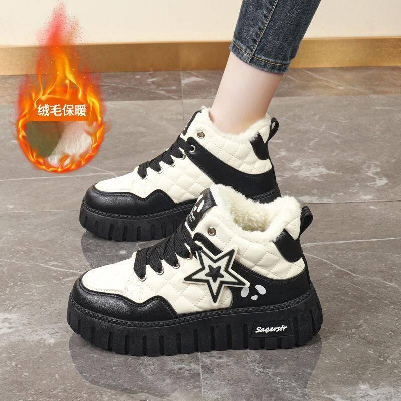 

velvet cotton shoes new winter student middle heel shoes warm cotton shoes 35 чёрный