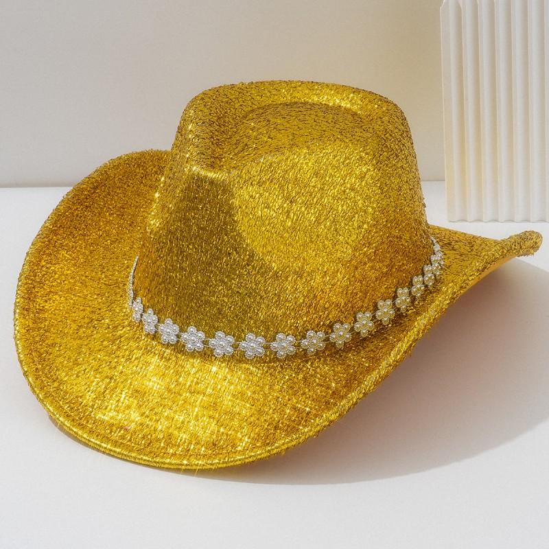 Ladies Unisex Wide Brim Hat With Rhinestone Flower Carnival Party