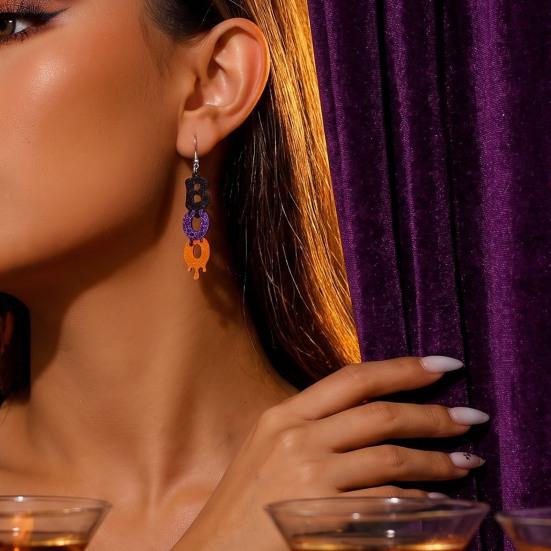 Sød Halloween Gave til Hende 1 Par Glitrende BOO Øreringe, Skinnende Akryl Sort Lilla Orange Sjove Festlige Festtilbehør Boo Dangle Drop Øreringe