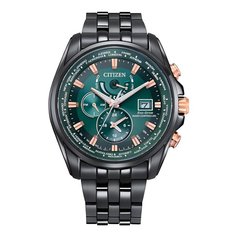 

CITIZEN Eco Drive Series 100 Meters Waterproof Solar Quartz Steel Strap Men s Watch Green Dial AT9128-87X синій