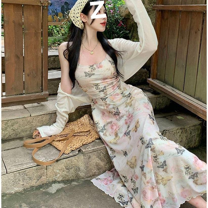 Gentle Wind Suspender Dress Women's Summer Temperament Coffee Break French Floral Niche Design Sense Thin Slim Skirt
