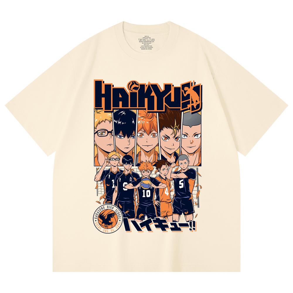 

230 Gsm 100% Cotton Haikyu V7 Karasuno High Print Unisex Heavy Cotton T Shirt XS абрикосовый
